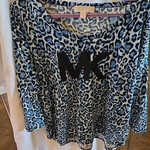 Michael Kors Black and Blue Leopard Print Top